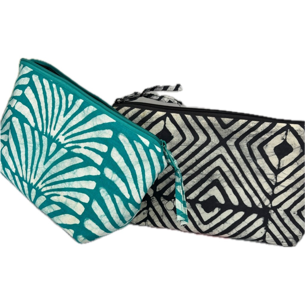 Artisan Teal and Black Patterned Pouches